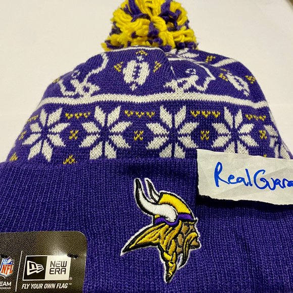 Nwt RARE New Era Minnesota Vikings Knit Hat NFL Sport Winter Scene Ugly Sweater